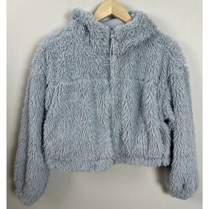 Urban Outfitters BDG Hooded Cropped Teddy Hoodie Blue Cotton Blend Women’s